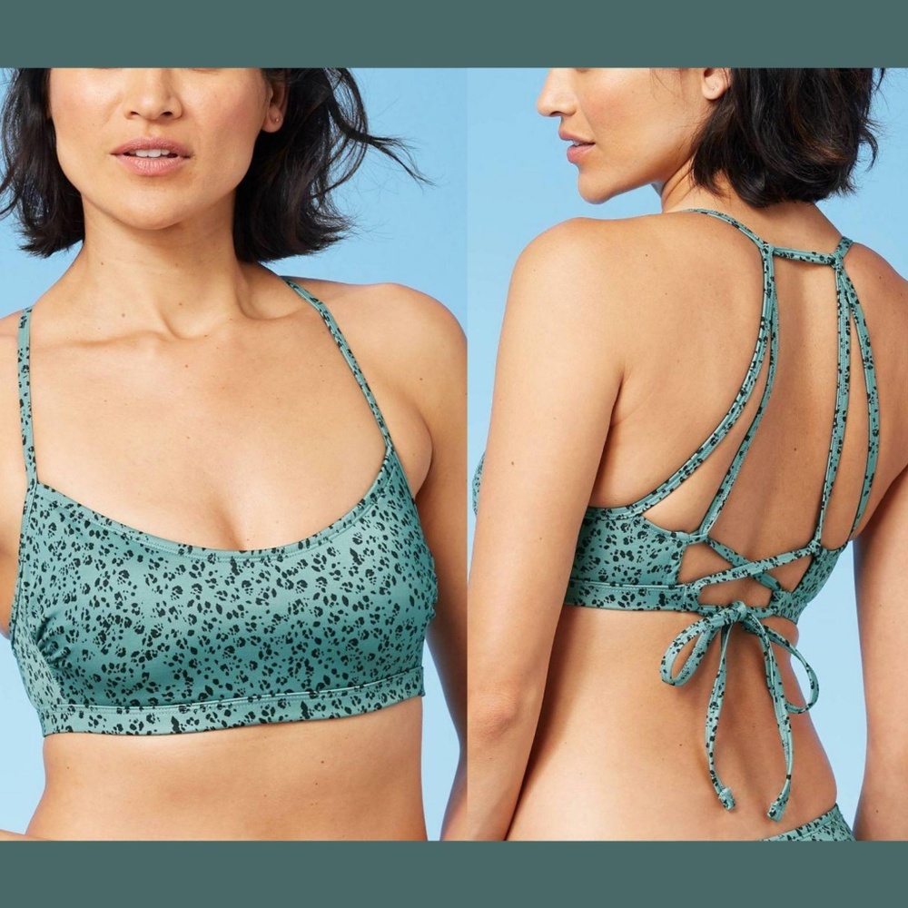 NEW All in Motion Bralette‎ Bikini Top in Turquoise Animal Print [SZ Large ]